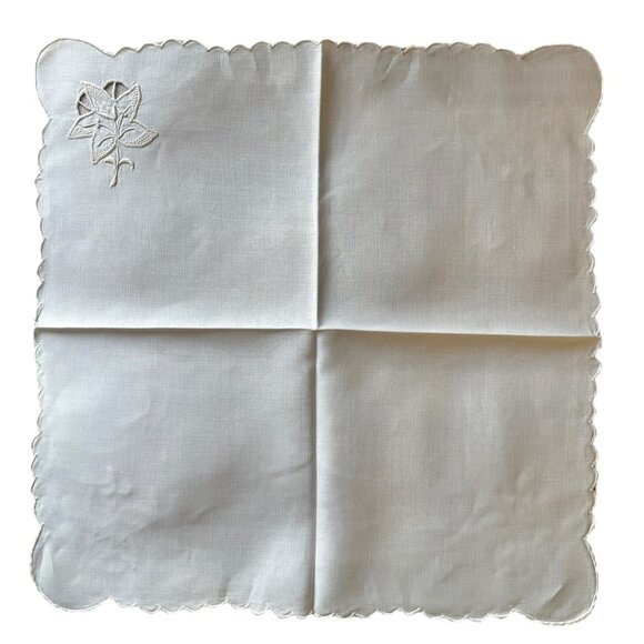 Madeira Tablecloth Beige Scalloped Edges & 8 Lighter Napkins 82x67 Linen Cutwork - Picture 14 of 16